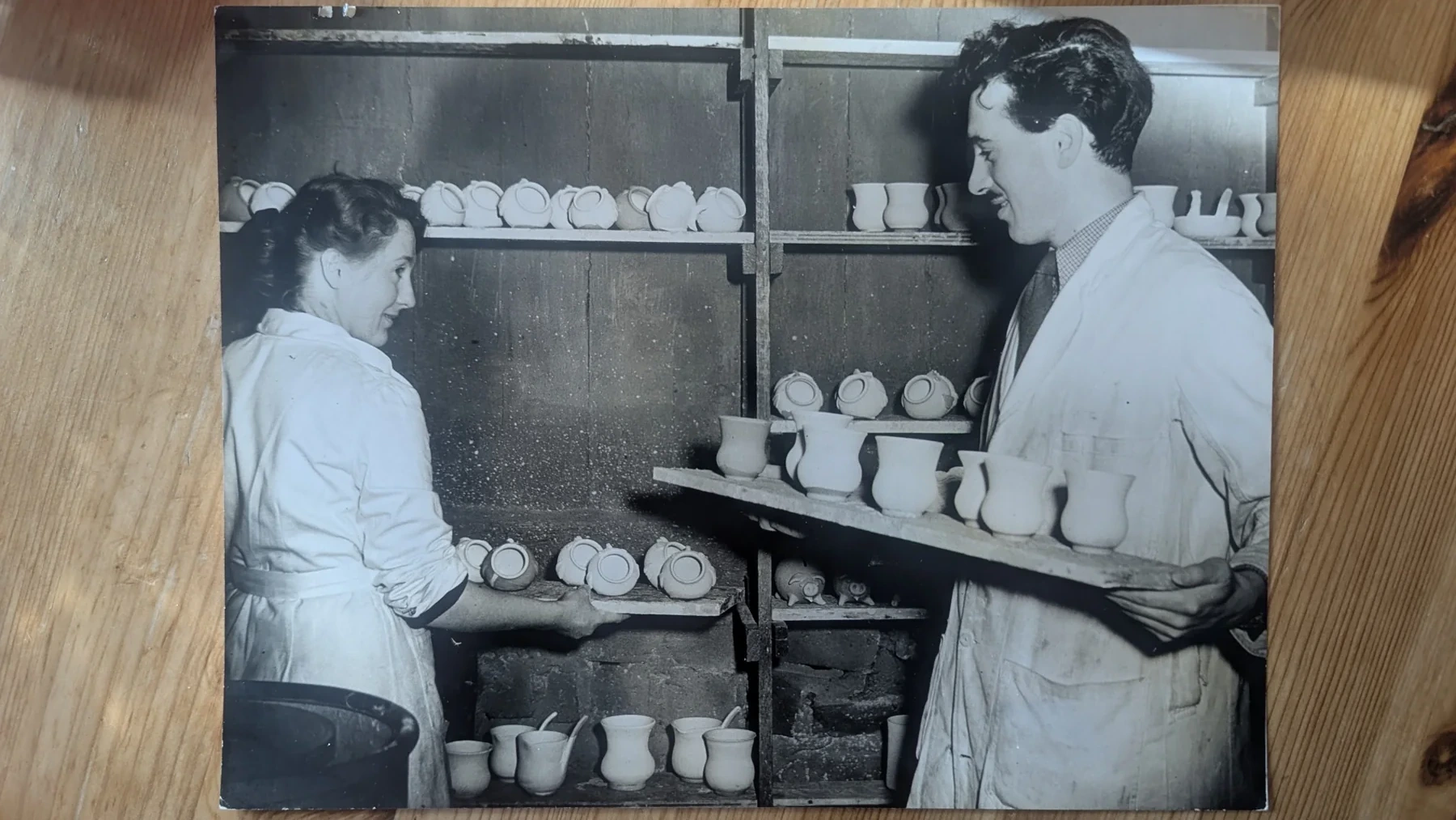 Mary Crawford and her husband working together at Aviemore Pottery